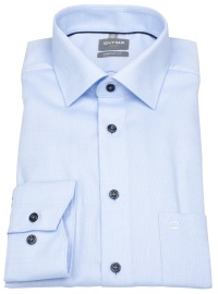 OLYMP Hemd - Comfort Fit - Struktur - Kontrastknöpfe - hellblau