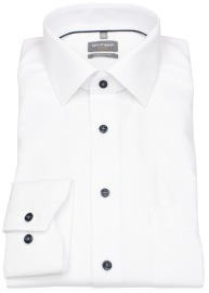 OLYMP Hemd - Comfort Fit - Struktur - Kontrastknöpfe - weiß