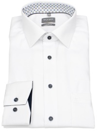 OLYMP Hemd - Comfort Fit - Struktur - Kontrastknöpfe - weiß