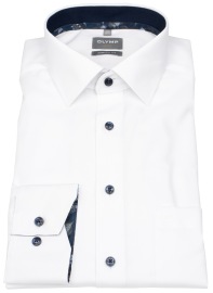 OLYMP Shirt - Comfort Fit - Structure - Contrast Buttons - White - w/o OP