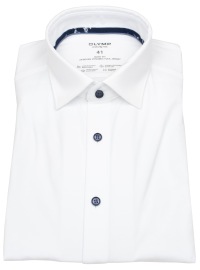 OLYMP Hemd - Level 5 Body Fit - 24/7 Flex Jersey - Kontrastknöpfe - weiß