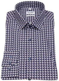 OLYMP Shirt - Level 5 Body Fit - Print - Blue / White / Brown - w/o OP