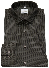 OLYMP Shirt - Level 5 Body Fit - Print - Dark Brown - w/o OP