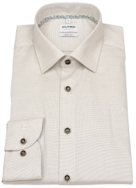 OLYMP Hemd - Level 5 Body Fit - Print - taupe / weiß