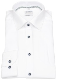 OLYMP Hemd - Level 5 Body Fit - Struktur - Kontrastknöpfe - weiß