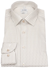 OLYMP Hemd - Level 5 Body Fit - Struktur - Print - beige / weiß