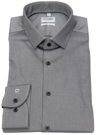 OLYMP Hemd - Level 5 - Twill - besonders blickdicht - Kontrastknöpfe - grau