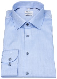 OLYMP Shirt - Level Five Body Fit - Structure - Contrast Buttons - Light Blue - Extra Long Sleeve 69cm