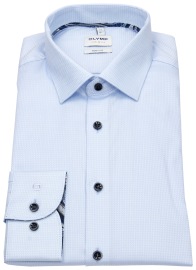 OLYMP Shirt - Level Five Body Fit - Structure - Contrast Buttons - Light Blue - w/o OP