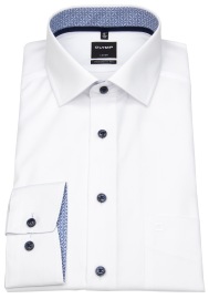 OLYMP Hemd - Luxor Modern Fit - Patch - Kontrastknöpfe - weiß - ohne OVP