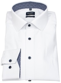 OLYMP Shirt - Modern Fit - 24/7 Climate Control - Contrast Buttons - White - Extra Long Sleeve 69cm