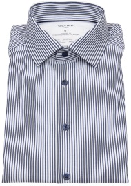 OLYMP Shirt - Modern Fit - 24/7 Dynamic Flex Shirt - Striped - Dark Blue / White