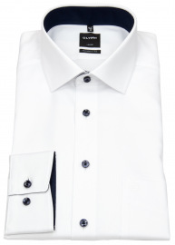 OLYMP Hemd - Modern Fit - Kentkragen - Faux Uni Struktur - weiß