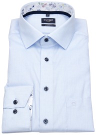 OLYMP Shirt - Modern Fit - Kent Collar - Structure - Contrast Buttons - Light Blue - w/o OP