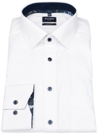 OLYMP Hemd - Modern Fit - Struktur - Kontrastknöpfe - weiß - extra langer 69cm Arm
