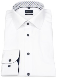 OLYMP Hemd - Modern Fit - Struktur - Kontrastknöpfe - weiß - extra langer 69cm Arm