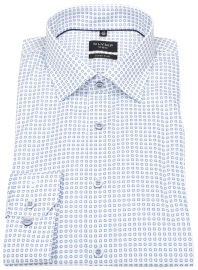 OLYMP Hemd - No. Six Super Slim - Print- weiß / blau - extra langer 69cm Arm