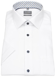 OLYMP Kurzarmhemd - Comfort Fit - Faux Uni Struktur - Kontrastknöpfe - weiß