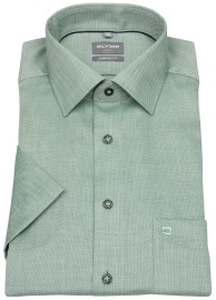 OLYMP Kurzarmhemd - Comfort Fit - Struktur - Kontrastknöpfe - grün