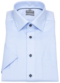 OLYMP Kurzarmhemd - Comfort Fit - Struktur - Kontrastknöpfe - hellblau