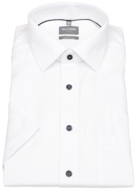 OLYMP Kurzarmhemd - Comfort Fit - Struktur - Kontrastknöpfe - weiß