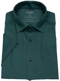 OLYMP Short Sleeve Shirt - Level 5 Body Fit - 24/7 Flex Jersey - Dark Green - w/o OP