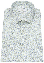 OLYMP Kurzarmhemd - Level 5 Body Fit - Print - Floral - grün / blau