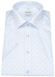 OLYMP Short Sleeve Shirt - Level 5 Body Fit - Print - Palmen - Light Blue / White - w/o OP