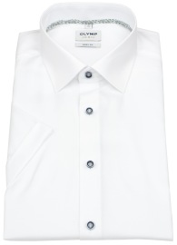 OLYMP Kurzarmhemd - Level 5 Body Fit - Struktur - Kontrastknöpfe - weiß