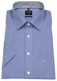 OLYMP Short Sleeve Shirt - Luxor Modern Fit - Fine Checked - Blue / White - w/o OP