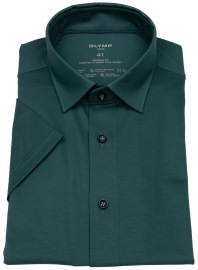 OLYMP Short Sleeve Shirt - Modern Fit - 24/7 Flex Jersey - Dark Green - w/o OP
