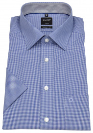 OLYMP Kurzarmhemd - Modern Fit - fein kariert - blau / weiß