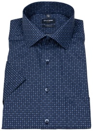 OLYMP Short Sleeve Shirt - Modern Fit - Global Kent - Print - Dark Blue / Blue - w/o OP