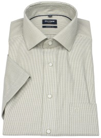OLYMP Short Sleeve Shirt - Modern Fit - Green / White - w/o OP