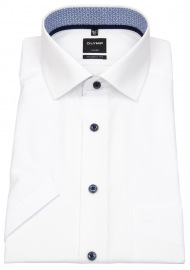 OLYMP Kurzarmhemd - Modern Fit - Kentkragen - Patch - Kontrastknöpfe - weiß