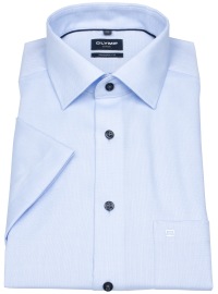 OLYMP Kurzarmhemd - Modern Fit - Struktur - Kontrastknöpfe - hellblau