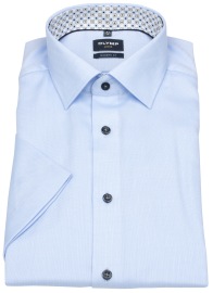 OLYMP Kurzarmhemd - Modern Fit - Struktur - Kontrastknöpfe - hellblau