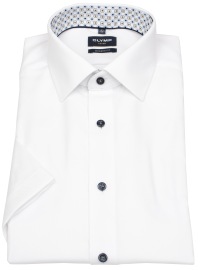 OLYMP Kurzarmhemd - Modern Fit - Struktur - Kontrastknöpfe - weiß