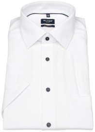 OLYMP Kurzarmhemd - Modern Fit - Struktur - Kontrastknöpfe - weiß