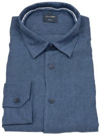 OLYMP Leinenhemd - Regular Fit - Casual - Kentkragen - dunkelblau
