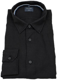 OLYMP Leinenhemd - Regular Fit - Casual - Kentkragen - schwarz
