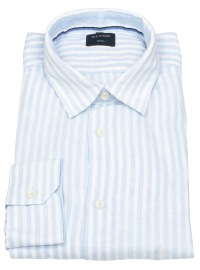 OLYMP Leinenhemd - Regular Fit - Casual - Streifen - hellblau / weiß