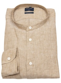 OLYMP Linen Shirt - Regular Fit - Banded Collar - Light Brown - w/o OP