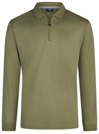 OLYMP Poloshirt - Regular Fit - Langarm - Reissverschluss - Interlock Jersey - oliv