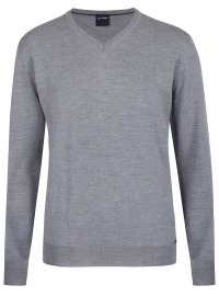 OLYMP Pullover - Regular Fit - Merinowool - V-neck - Grey - w/o OP