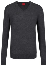 OLYMP Pullover - Regular Fit - V-Ausschnitt - Merinowolle mit Seide - anthrazit