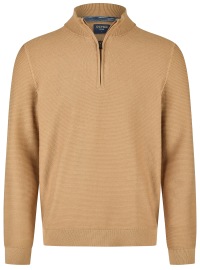 OLYMP Pullover - Troyer mit Reissverschluss - Strick - Struktur- hellbraun