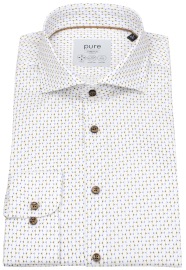 Pure Hemd - Slim Fit Stretch - Haifischkragen - Kontrastknöpfe - blau / braun