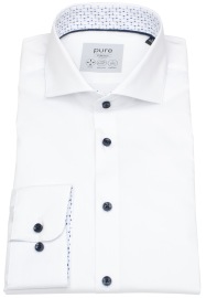 Pure Hemd - Slim Fit Stretch - Haifischkragen - Kontrastknöpfe - weiß