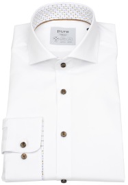 Pure Hemd - Slim Fit Stretch - Haifischkragen - Kontrastknöpfe - weiß